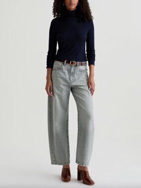 $245 NWT AG Gray Charcoal Hattie Barrel Denim Leg Pants size 24/27"